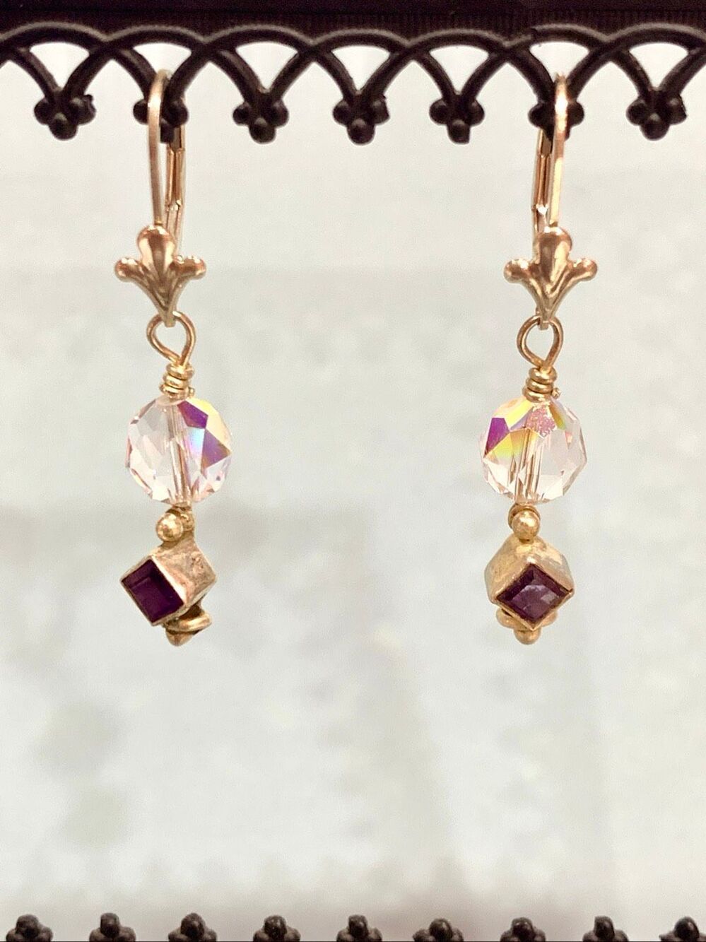 Sterling Silver Earrings with Swarovski Crystal and Amethyst Stone